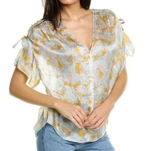 Vince‎ Lotus Ruched Flutter Sleeve Silk Blouse, Size Medium